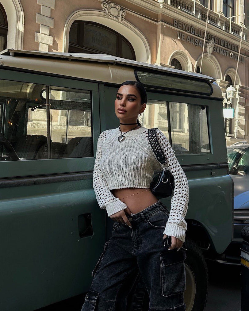 STYLE-Beige-Crochet Crop Top